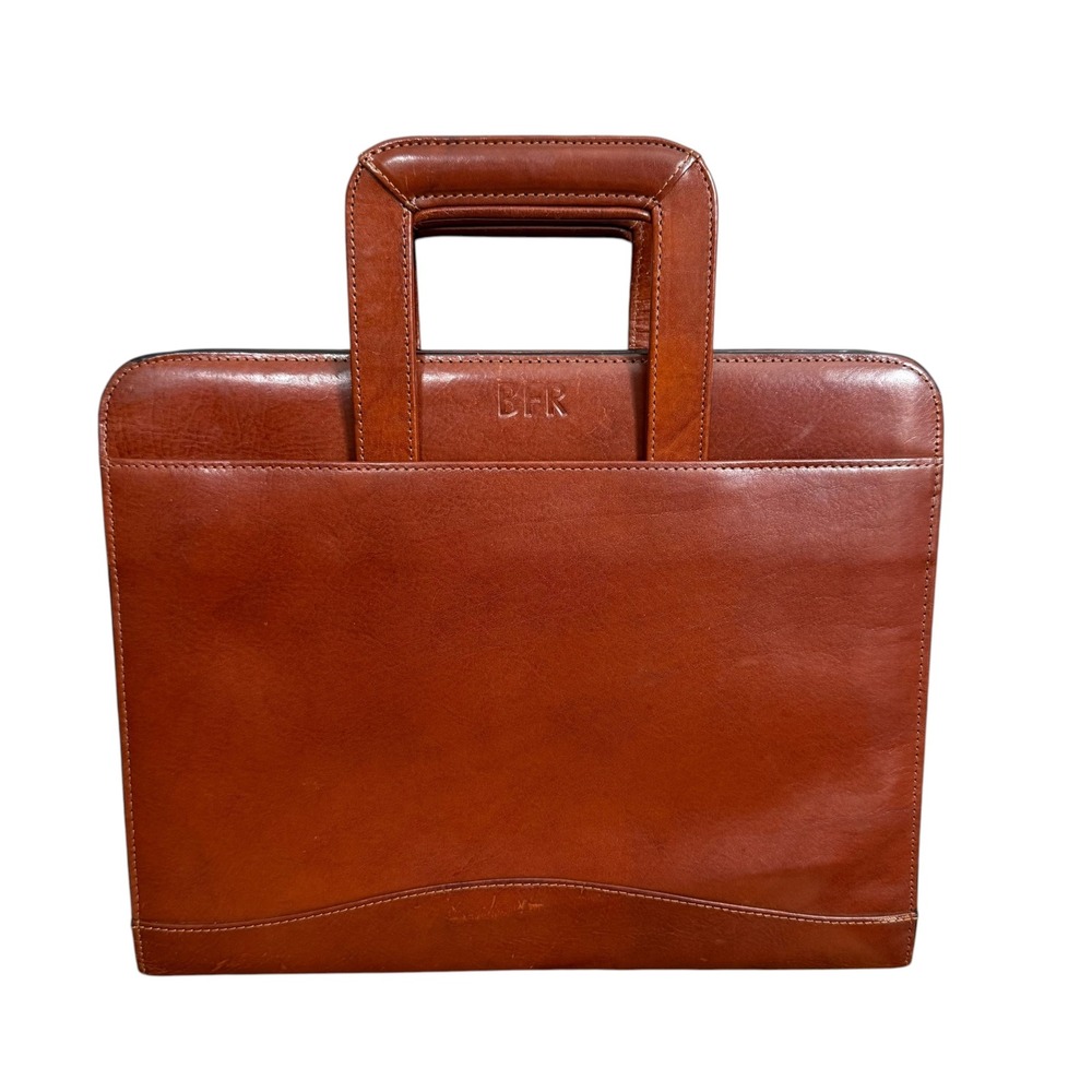 Vintage Scully Leather 3 Ring Binder Portfolio Cognac Brown Zip Around Briefcase